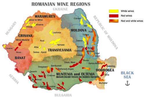 Wijngebieden Roemenie (klik voor grotere kaart)